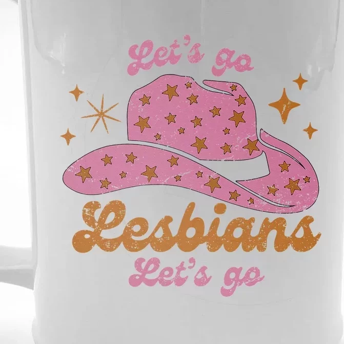 Cow Hat Let's Go Lesbians Western Cowgirls Front & Back Beer Stein