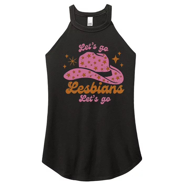 Cow Hat Let's Go Lesbians Western Cowgirls Women’s Perfect Tri Rocker Tank