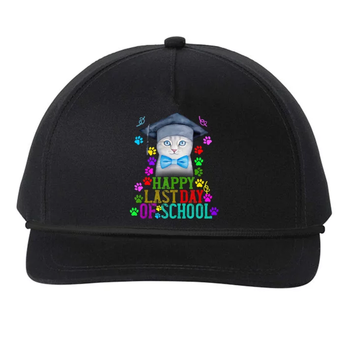 Cat Happy Last Day Of School Teacher Kitten Gift Snapback Five-Panel Rope Hat