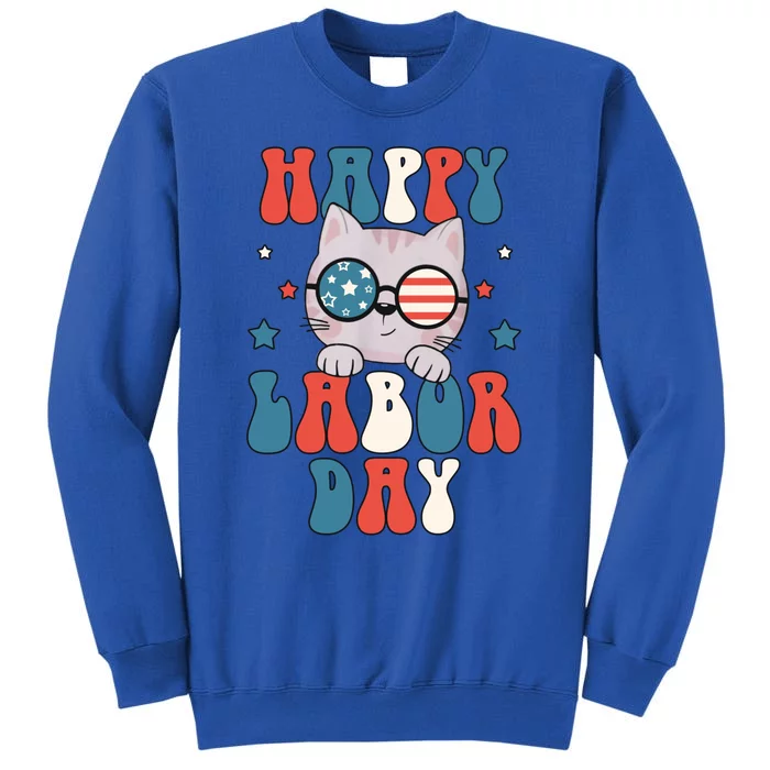 Cat Happy Labor Day American Flag Funny Cat Labour Day Gift Sweatshirt