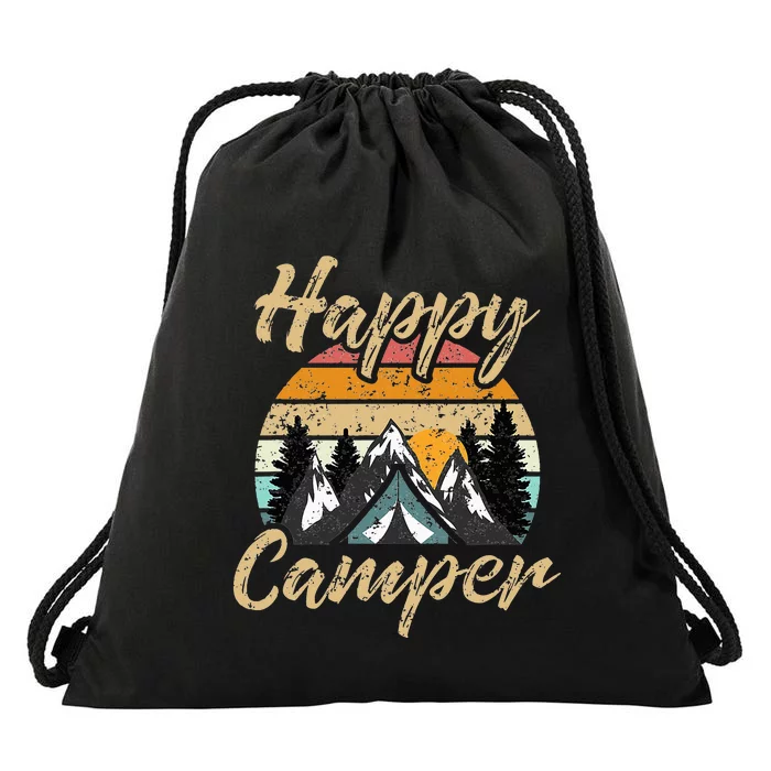 Camping Hiking Lover Present Happy Camper Drawstring Bag