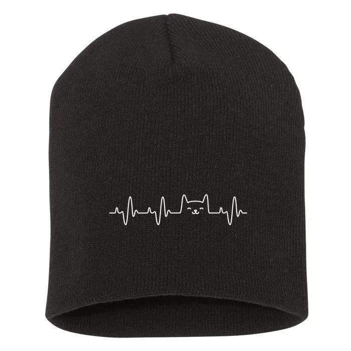 Cat Heartbeat Love Cats Cat Lover Short Acrylic Beanie