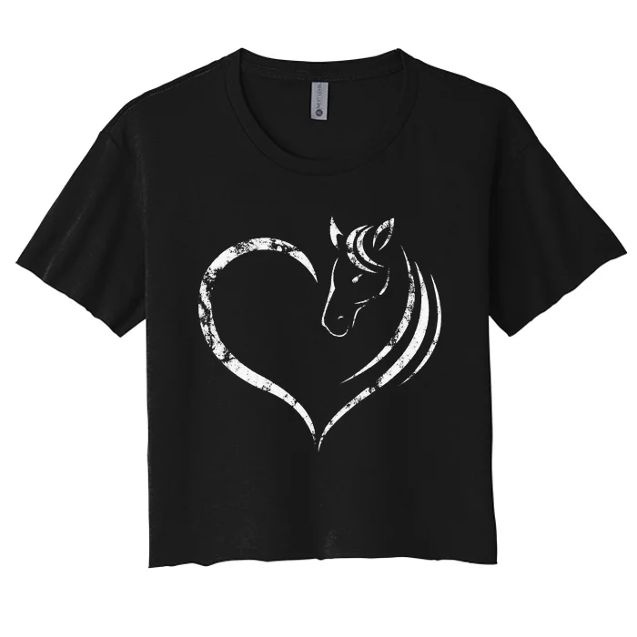 Cute Horse Lover Outfit Gift for  Horse and Heart Women's Crop Top Tee