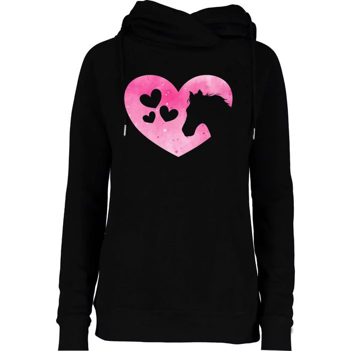 Cute Horse Lover Pink Horse Heart Horseback Riding Womens Funnel Neck Pullover Hood