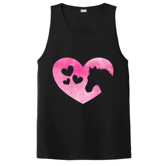 Cute Horse Lover Pink Horse Heart Horseback Riding Performance Tank