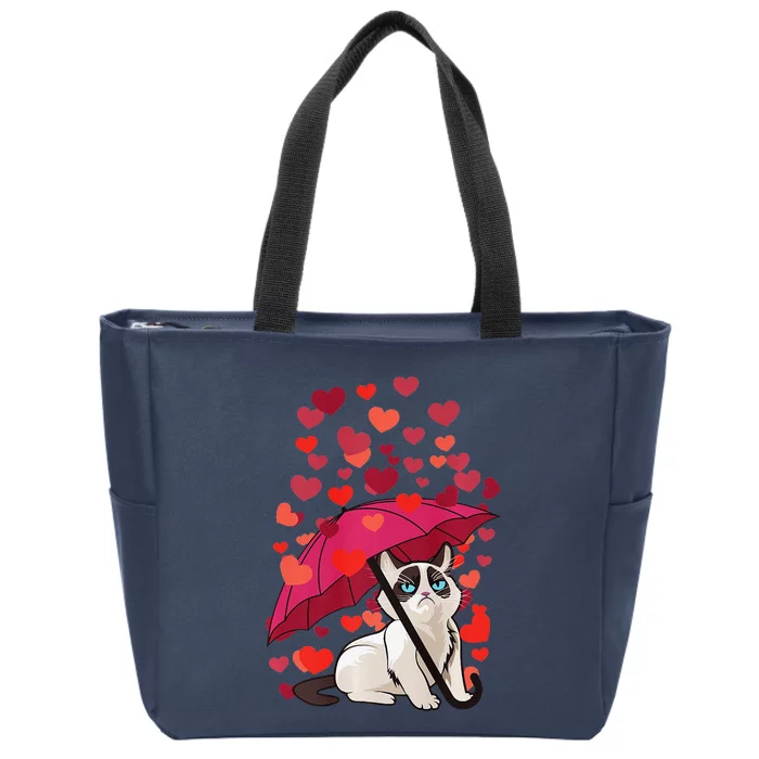 Cat Hearts Love Valentines Day Grumpy Irritable Bad Temper Premium Zip Tote Bag