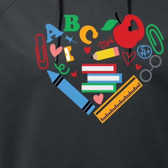 Cute Heart Love Back To School Supplies Performance Fleece Hoodie