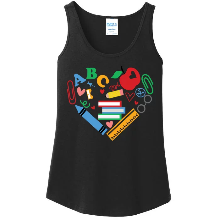 Cute Heart Love Back To School Supplies Ladies Essential Tank