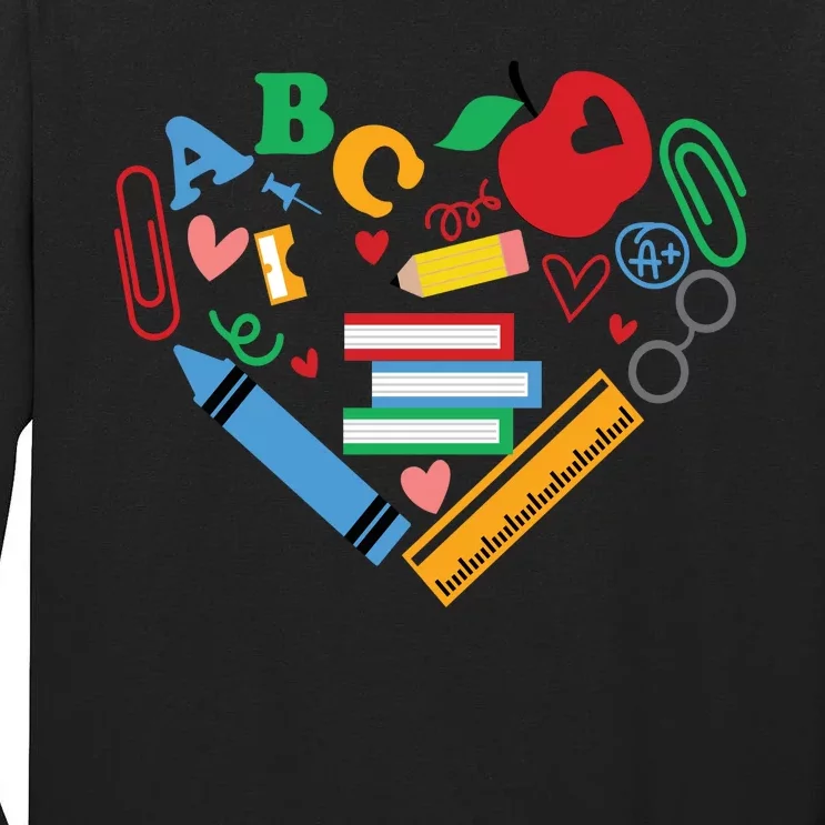 Cute Heart Love Back To School Supplies Tall Long Sleeve T-Shirt