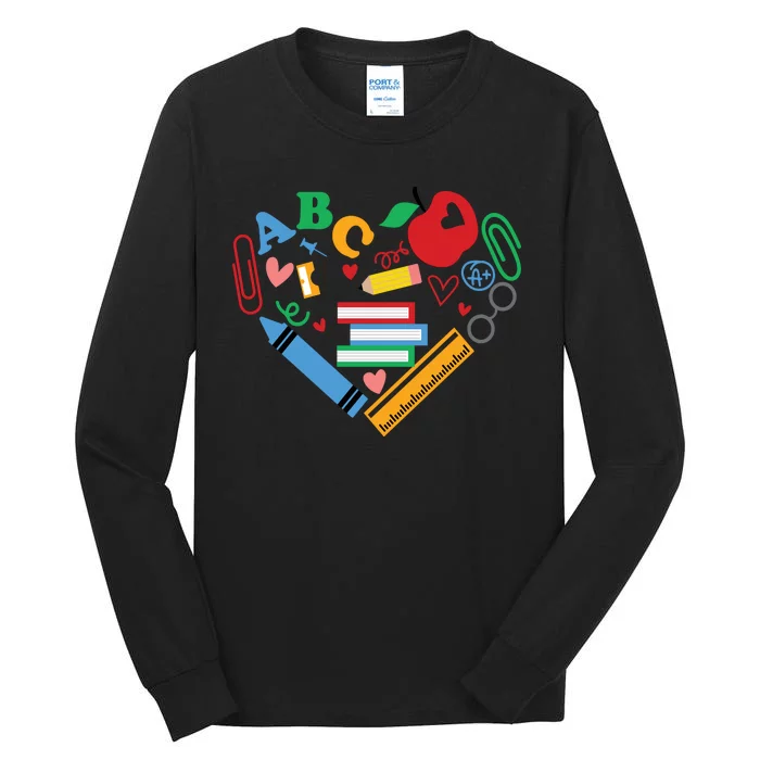 Cute Heart Love Back To School Supplies Tall Long Sleeve T-Shirt