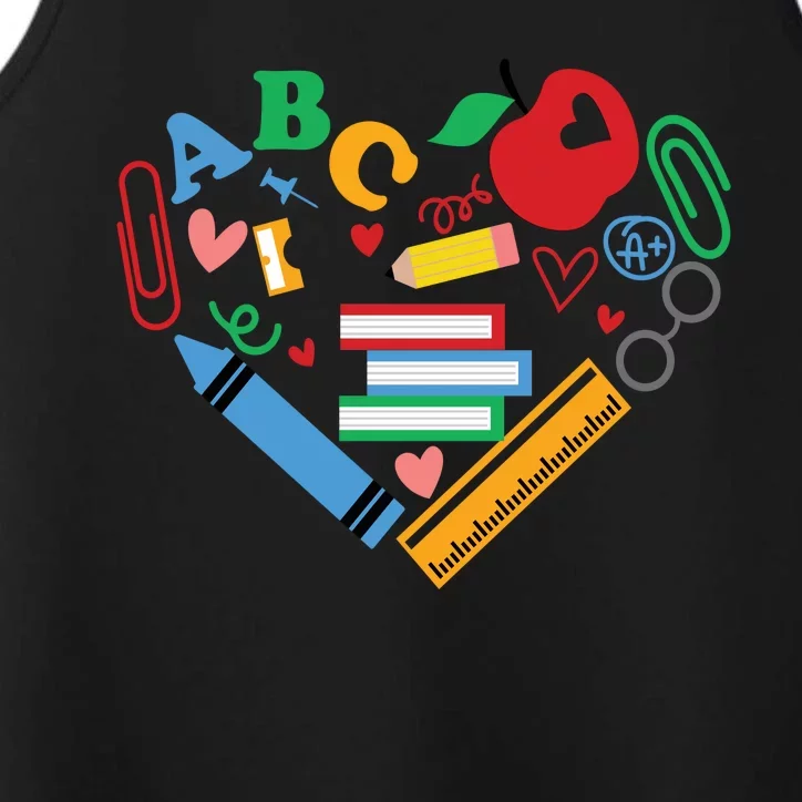 Cute Heart Love Back To School Supplies Performance Tank