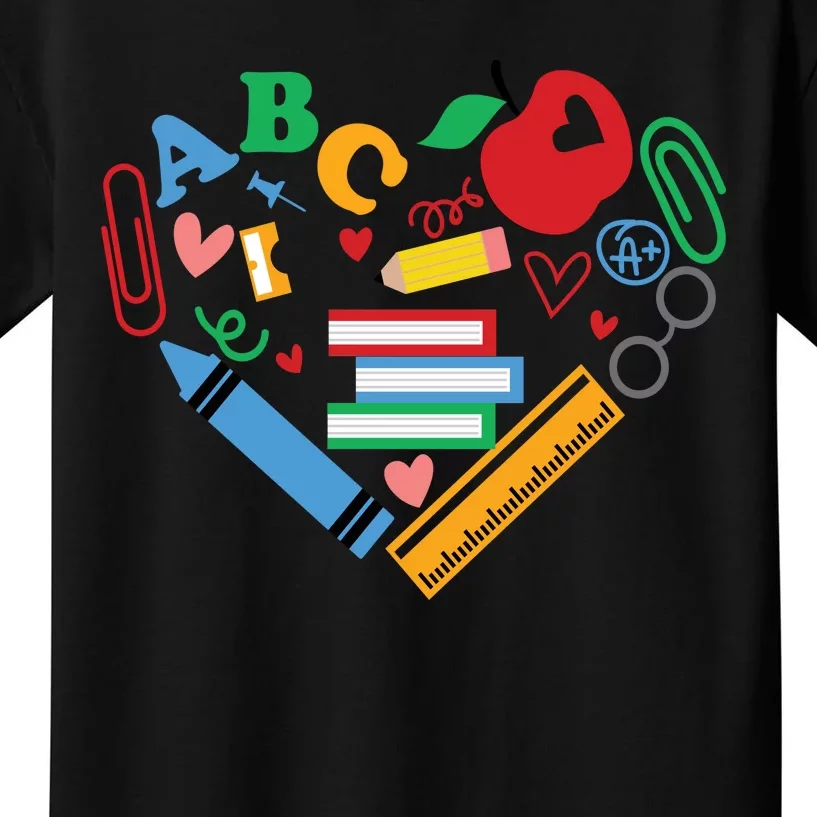 Cute Heart Love Back To School Supplies Kids T-Shirt