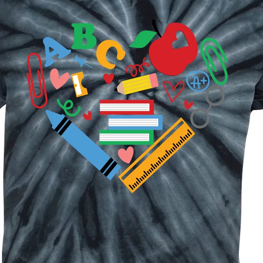 Cute Heart Love Back To School Supplies Kids Tie-Dye T-Shirt