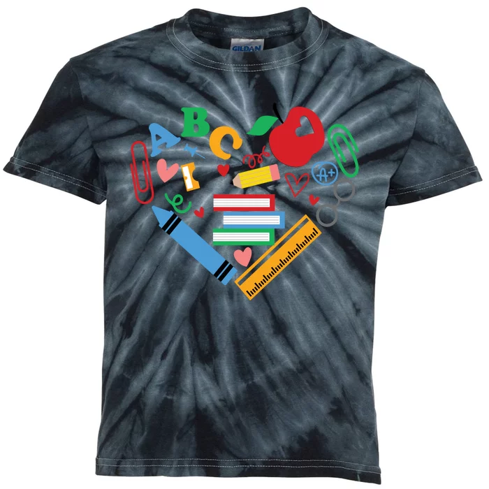 Cute Heart Love Back To School Supplies Kids Tie-Dye T-Shirt