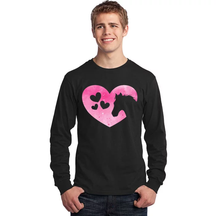 Cute Horse Lover Pink Horse Heart Horseback Riding Tall Long Sleeve T-Shirt