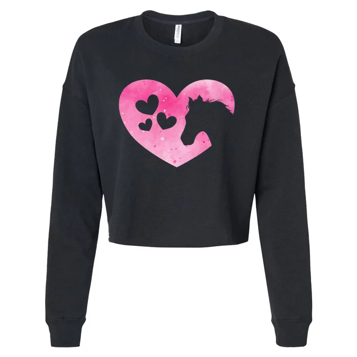 Cute Horse Lover Pink Horse Heart Horseback Riding Cropped Pullover Crew