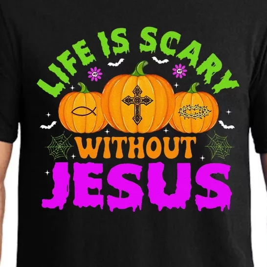 Christian Halloween Life Is Scary Without Jesus Fall Autumn Gift Pajama Set