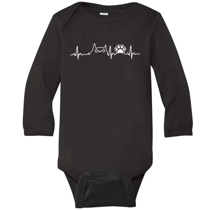 Cat Heartbeat Love Cats Funny Cat Lover, Cat Dad, Cat Mom Baby Long Sleeve Bodysuit