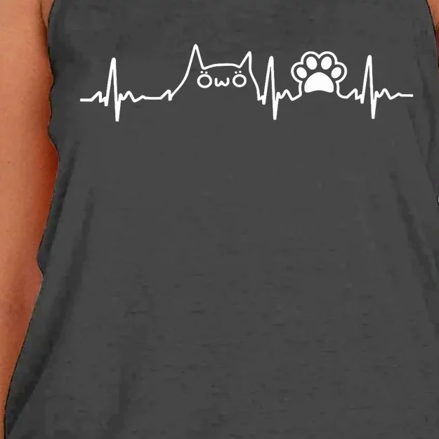 Cat Heartbeat Love Cats Funny Cat Lover, Cat Dad, Cat Mom Women's Knotted Racerback Tank