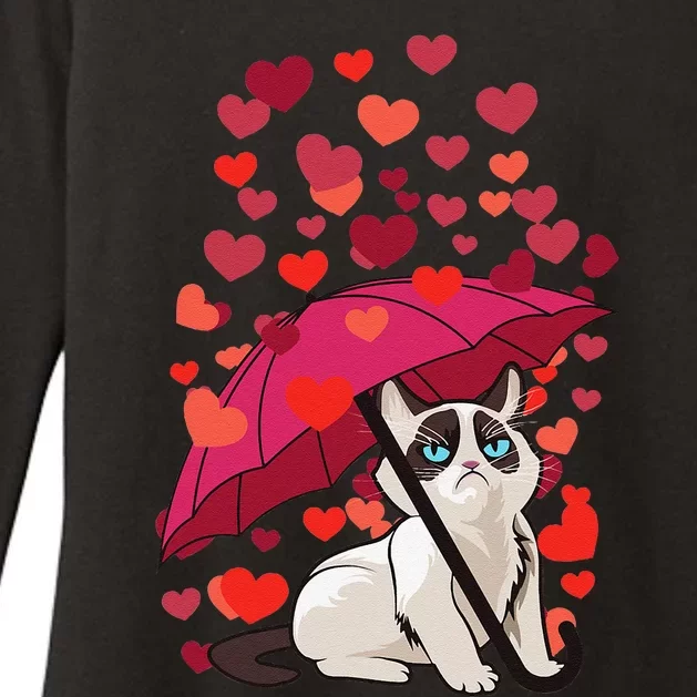 Cat Hearts Love Valentines Day Grumpy Irritable Bad Temper Womens CVC Long Sleeve Shirt