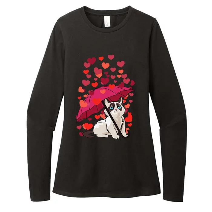 Cat Hearts Love Valentines Day Grumpy Irritable Bad Temper Womens CVC Long Sleeve Shirt