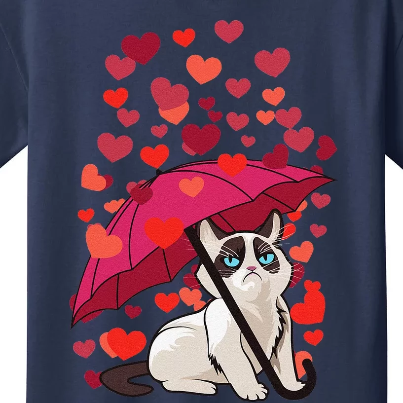 Cat Hearts Love Valentines Day Grumpy Irritable Bad Temper Kids T-Shirt