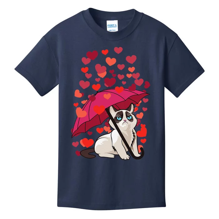 Cat Hearts Love Valentines Day Grumpy Irritable Bad Temper Kids T-Shirt