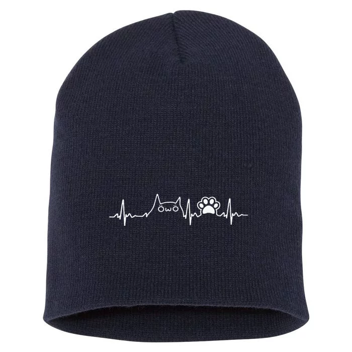 Cat Heartbeat Love Cats Funny Cat Lover Cat Dad Cat Mom Short Acrylic Beanie