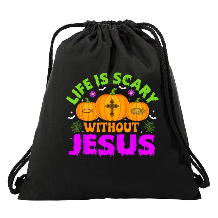 Christian Halloween Life Is Scary Without Jesus Fall Autumn Drawstring Bag