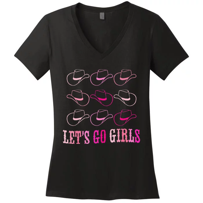 Cowboy Hat Lets Go Girls Western Cowgirls Women's V-Neck T-Shirt