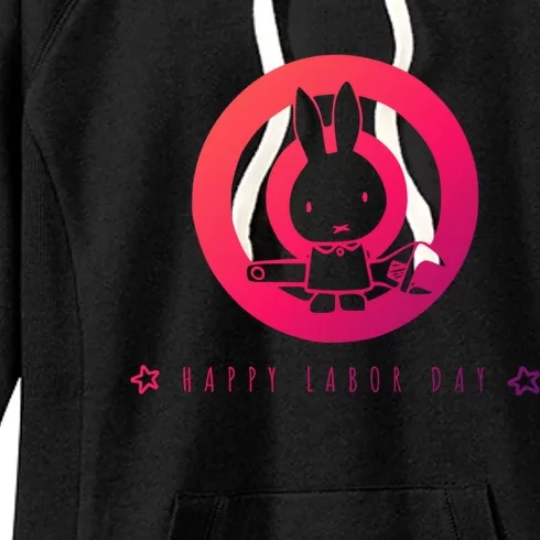 Cute Happy Labor Day Bunny Rabbit Holding Wrench Great Gift Women's Fleece Hoodie