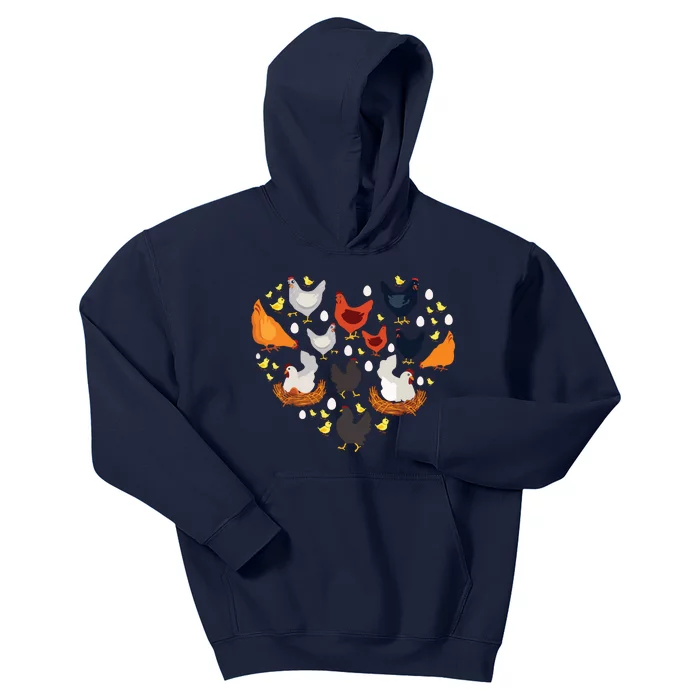 Chickens Heart Love Chicken Lady Women Men Farmer Gift Kids Hoodie