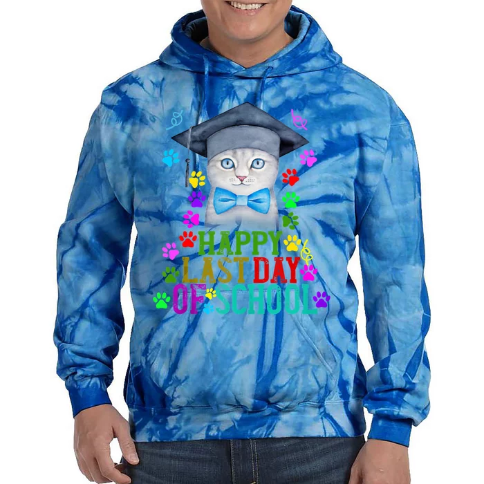 Cat Happy Last Day Of School Teacher Kitten Gift Tie Dye Hoodie