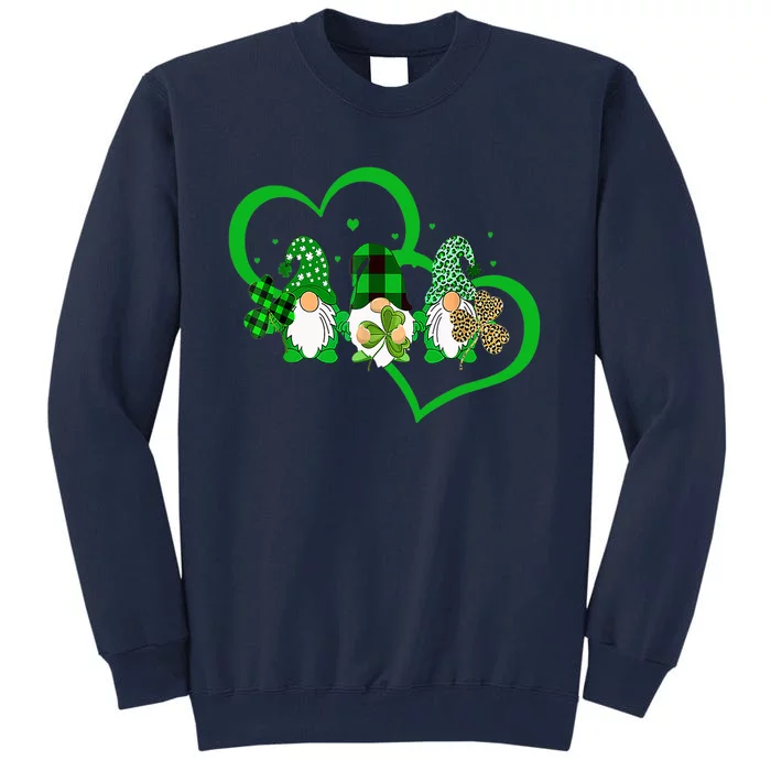 Cute Heart Leopard Gnomes Irish Shamrock St Patrick's Day Tall Sweatshirt