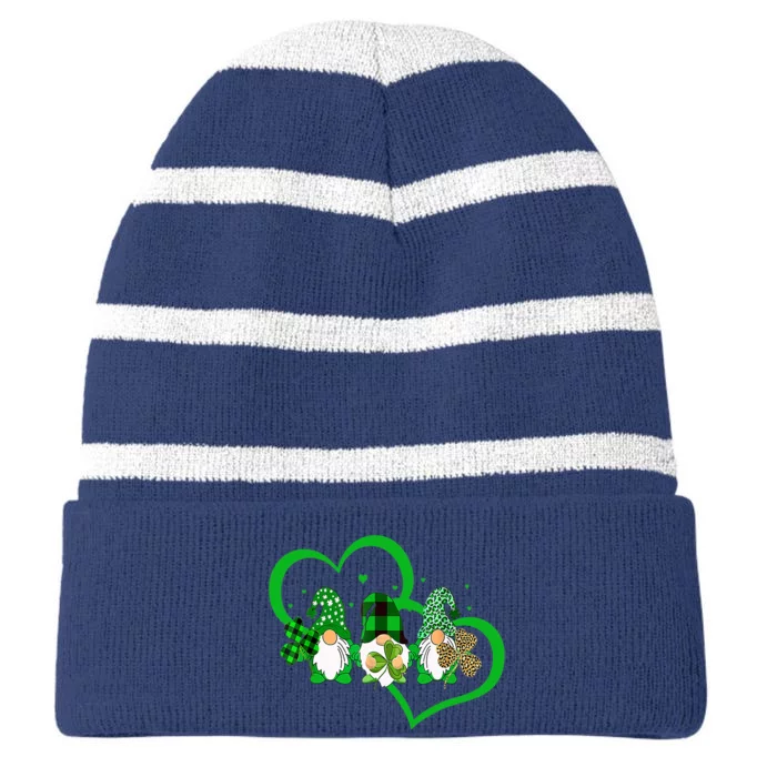 Cute Heart Leopard Gnomes Irish Shamrock St Patrick's Day Striped Beanie with Solid Band