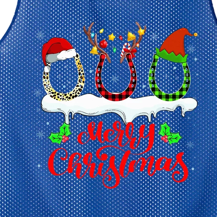 Christmas Horseshoe Leopard Plaid Santa Hat Horse Xmas Mesh Reversible Basketball Jersey Tank