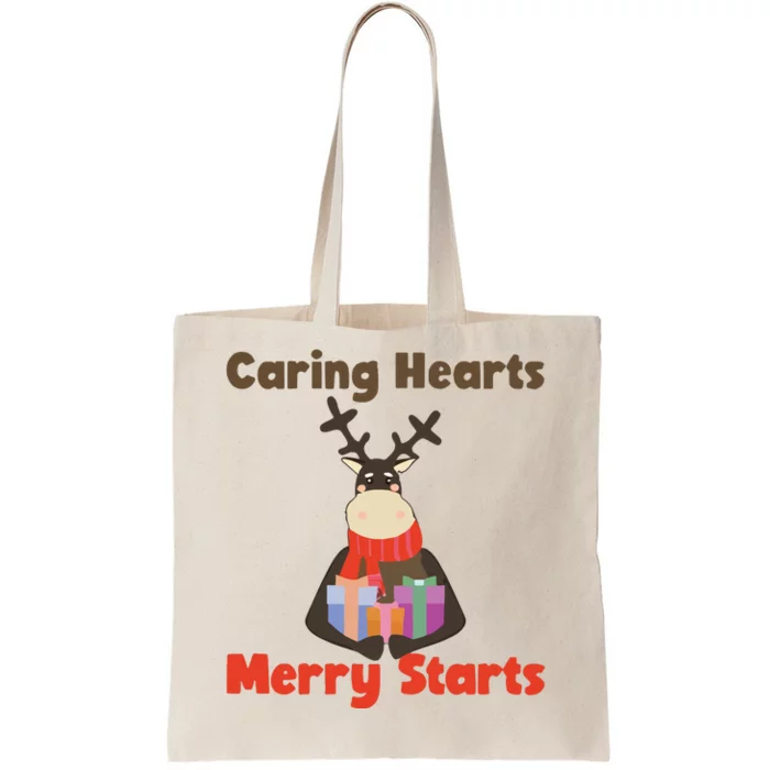 Caring Hearts Merry Starts Christmas Tote Bag