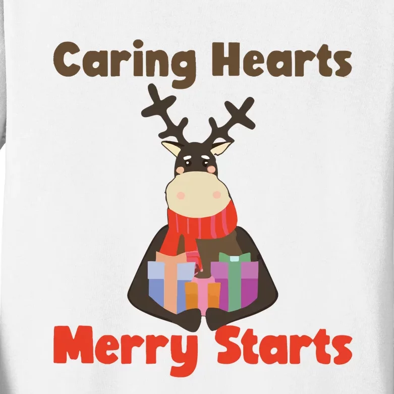 Caring Hearts Merry Starts Christmas Kids Long Sleeve Shirt