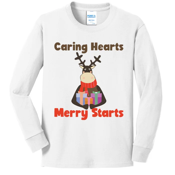 Caring Hearts Merry Starts Christmas Kids Long Sleeve Shirt