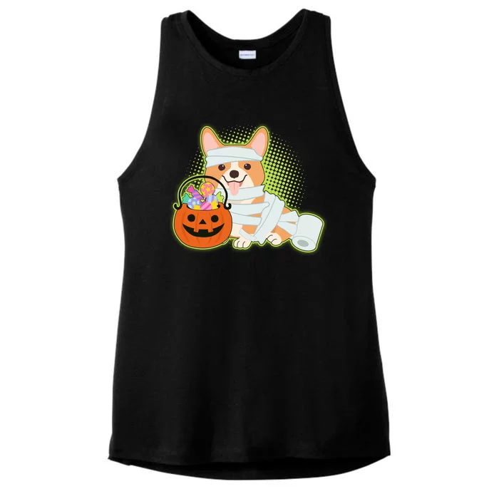 Cute Halloween Mummy Welsh Corgi And Pumpkin Candy Ladies Tri-Blend Wicking Tank