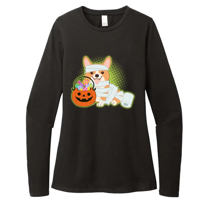 Cute Halloween Mummy Welsh Corgi And Pumpkin Candy Womens CVC Long Sleeve Shirt