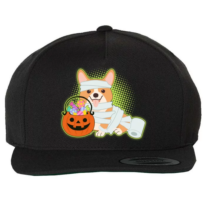 Cute Halloween Mummy Welsh Corgi And Pumpkin Candy Wool Snapback Cap