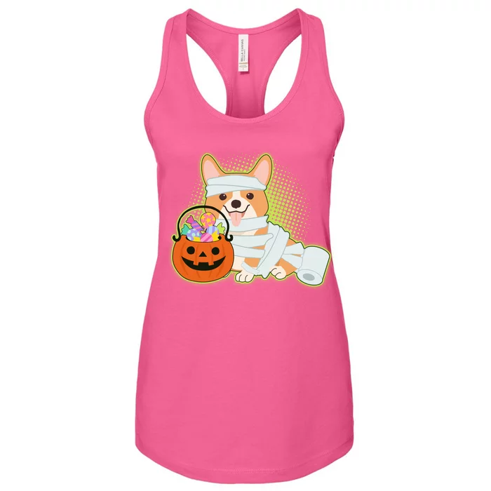 Cute Halloween Mummy Welsh Corgi And Pumpkin Candy Women's Racerback Tank