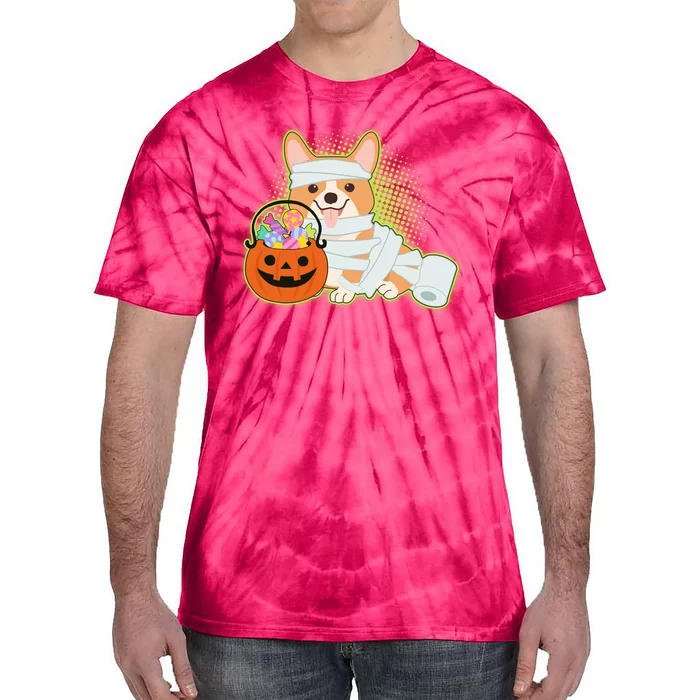 Cute Halloween Mummy Welsh Corgi And Pumpkin Candy Tie-Dye T-Shirt