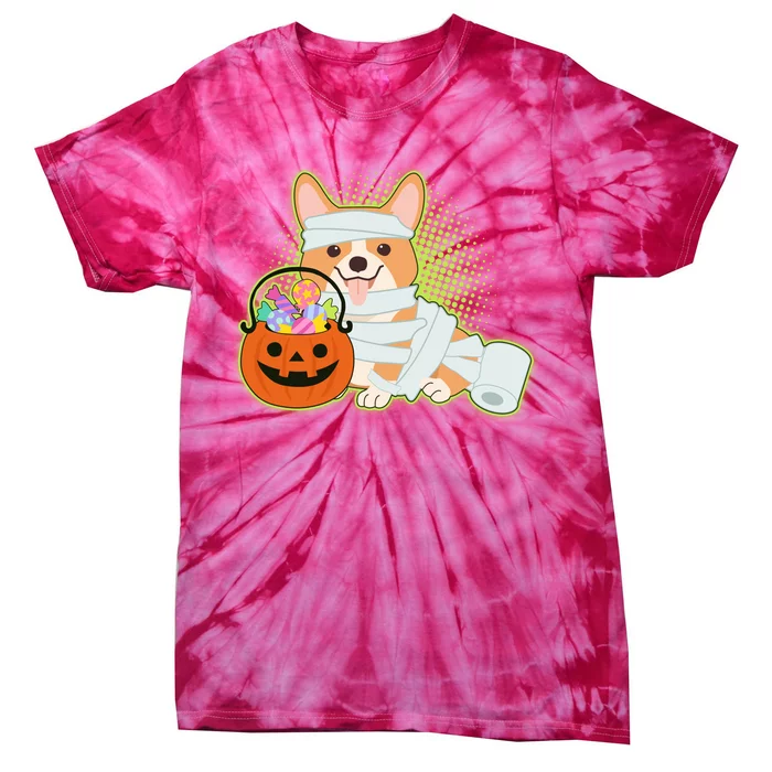 Cute Halloween Mummy Welsh Corgi And Pumpkin Candy Tie-Dye T-Shirt