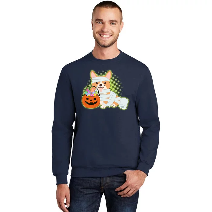 Cute Halloween Mummy Welsh Corgi And Pumpkin Candy Tall Sweatshirt