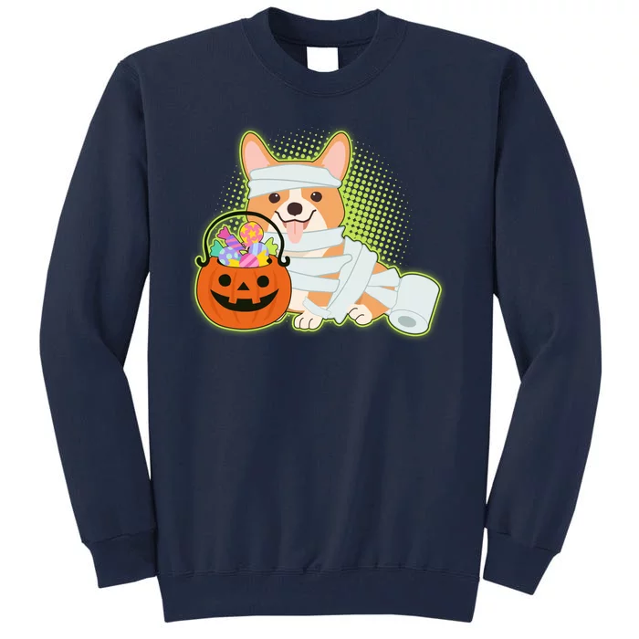 Cute Halloween Mummy Welsh Corgi And Pumpkin Candy Tall Sweatshirt