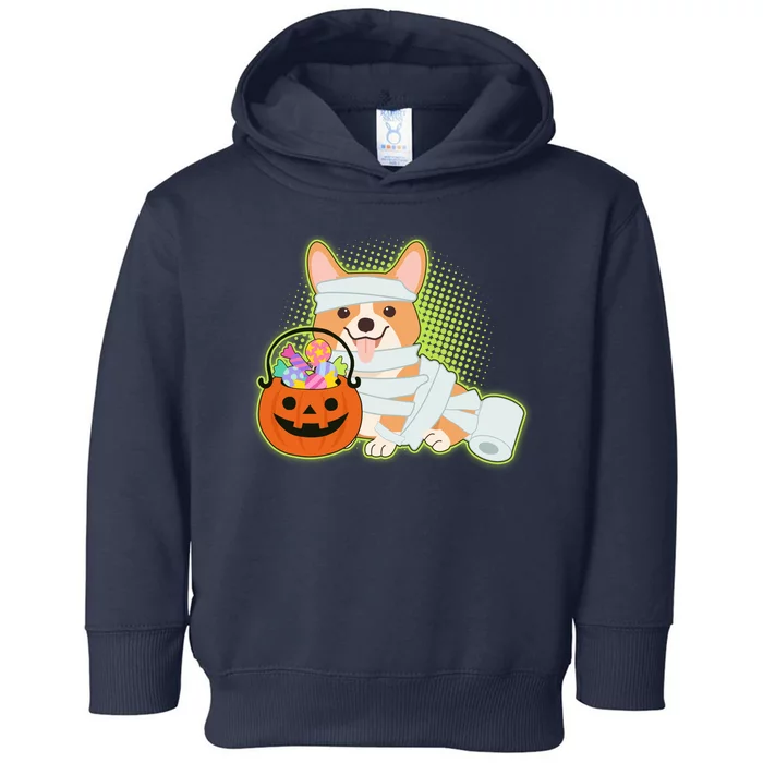 Cute Halloween Mummy Welsh Corgi And Pumpkin Candy Toddler Hoodie