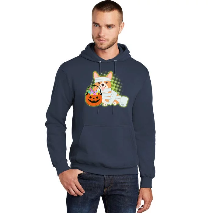 Cute Halloween Mummy Welsh Corgi And Pumpkin Candy Tall Hoodie