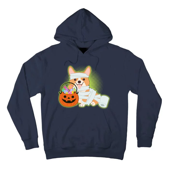 Cute Halloween Mummy Welsh Corgi And Pumpkin Candy Tall Hoodie